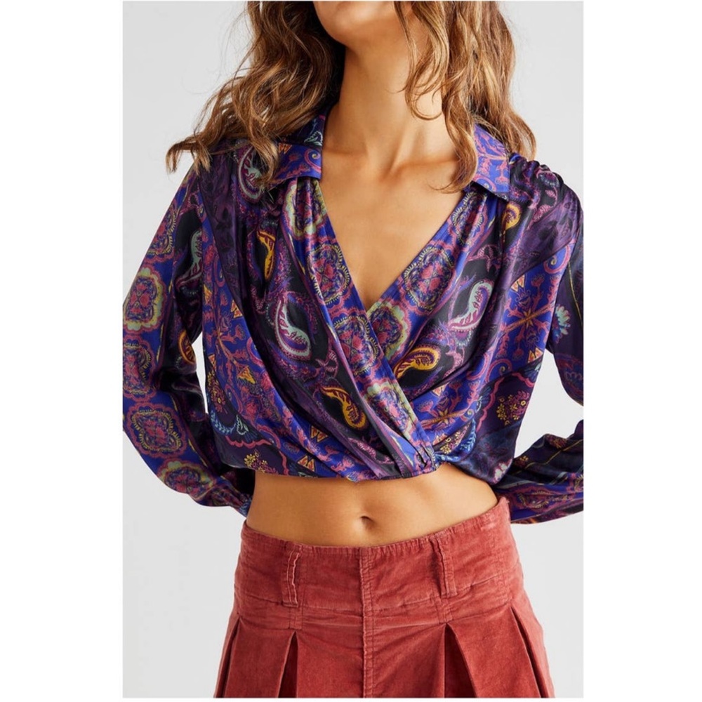 Purple Paisley Wrap Crop Top - Women